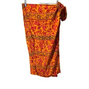 Silverleaf Orange Faux Wrap Pull On Elastic Waist Long Maxi Skirt Sz M